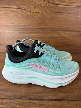 Hoka Bondi 9 Running Shoes in Deep Blue Mint Women's Size 9 D WIDE Sneakers Shoe